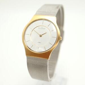 Skagen Two Tone Slim 34mm Ultra Slim Watch Metal Mesh Strap w New Battery